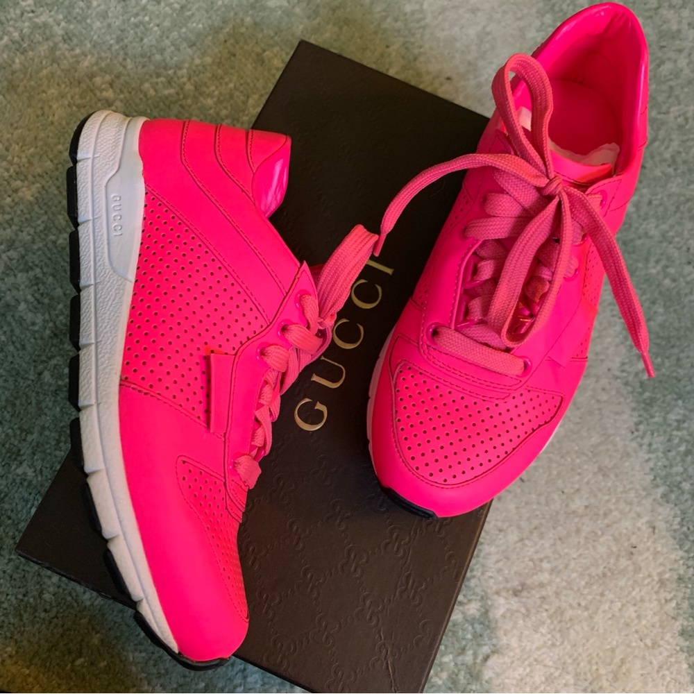 Gucci Hot Pink Trainers Sneakers Size 6 EU 36 Leather Code 369087